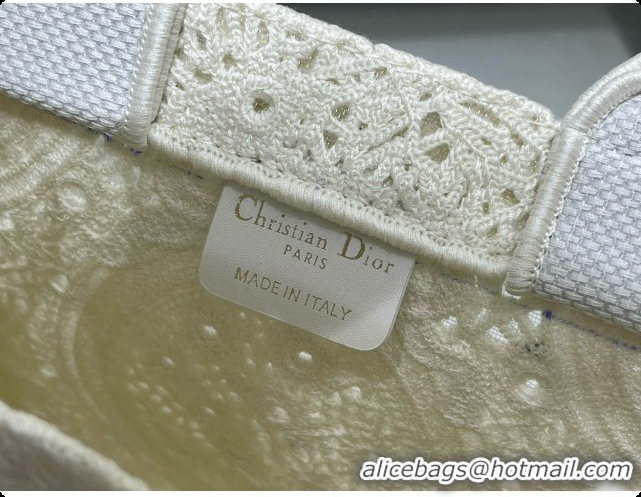 Grade Dior Small Dior Book Tote with Strap in Latte Embroidered Crochet with Dior Médaillon Signature D100736 2026