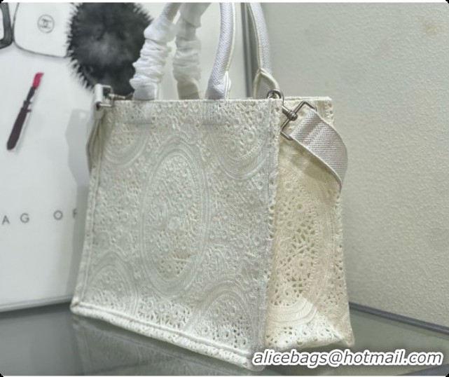 Most Popular Dior Medium Dior Book Tote with Strap Latte Embroidered Crochet with Dior Médaillon Signature D100735 2026