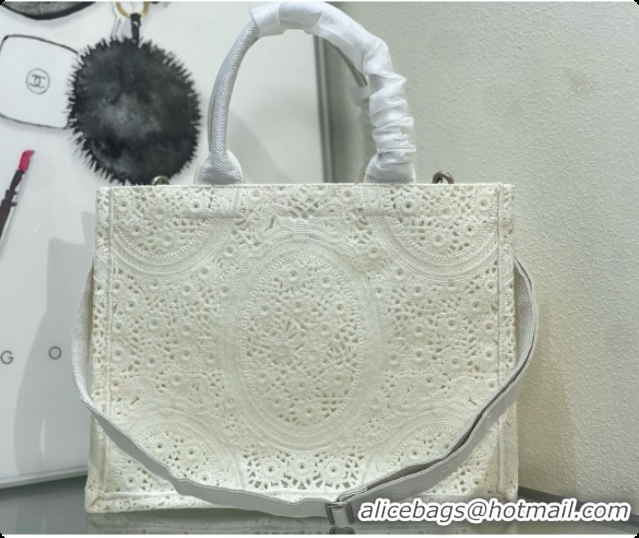 Most Popular Dior Medium Dior Book Tote with Strap Latte Embroidered Crochet with Dior Médaillon Signature D100735 2026