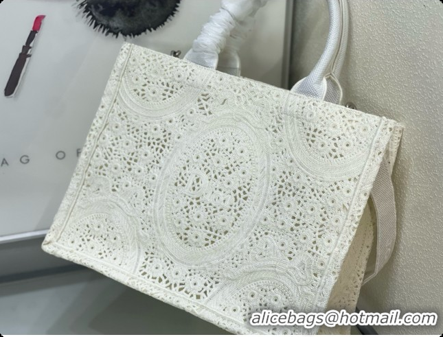 Most Popular Dior Medium Dior Book Tote with Strap Latte Embroidered Crochet with Dior Médaillon Signature D100735 2026