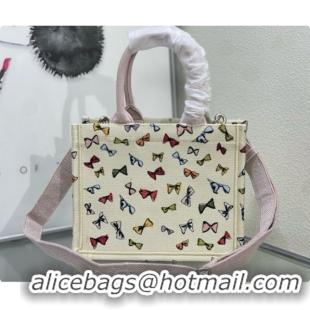 Cute Dior Dioriviera Small Dior Book Tote with Strap in Latte Multicolor Dior Bows Embroidery D100737 2026