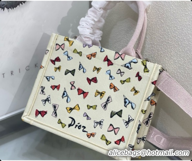 Cute Dior Dioriviera Small Dior Book Tote with Strap in Latte Multicolor Dior Bows Embroidery D100737 2026