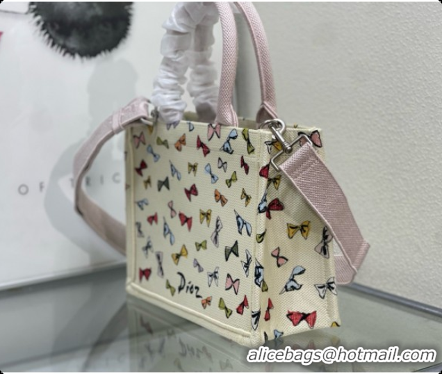 Cute Dior Dioriviera Small Dior Book Tote with Strap in Latte Multicolor Dior Bows Embroidery D100737 2026