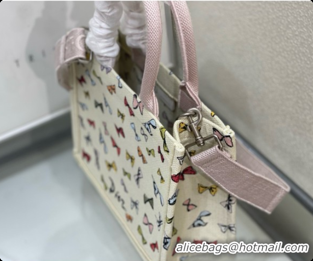 Cute Dior Dioriviera Small Dior Book Tote with Strap in Latte Multicolor Dior Bows Embroidery D100737 2026