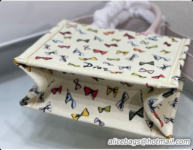 Cute Dior Dioriviera Small Dior Book Tote with Strap in Latte Multicolor Dior Bows Embroidery D100737 2026
