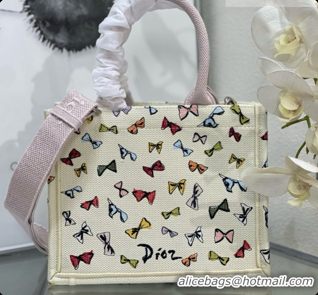 Cute Dior Dioriviera Small Dior Book Tote with Strap in Latte Multicolor Dior Bows Embroidery D100737 2026