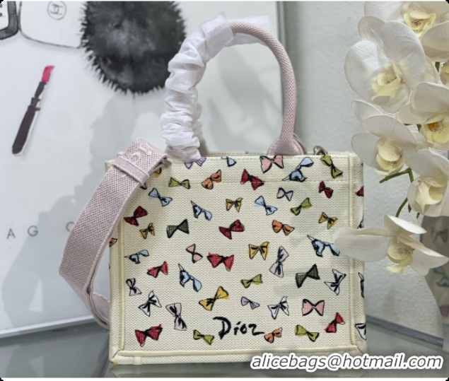 Cute Dior Dioriviera Small Dior Book Tote with Strap in Latte Multicolor Dior Bows Embroidery D100737 2026