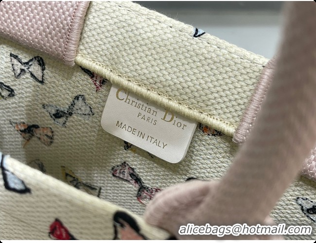 Cute Dior Dioriviera Small Dior Book Tote with Strap in Latte Multicolor Dior Bows Embroidery D100737 2026