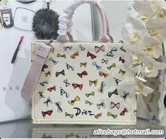 New Design Dior Dioriviera Medium Dior Book Tote with Strap in Latte Multicolor Dior Bows Embroidery D100738 2026