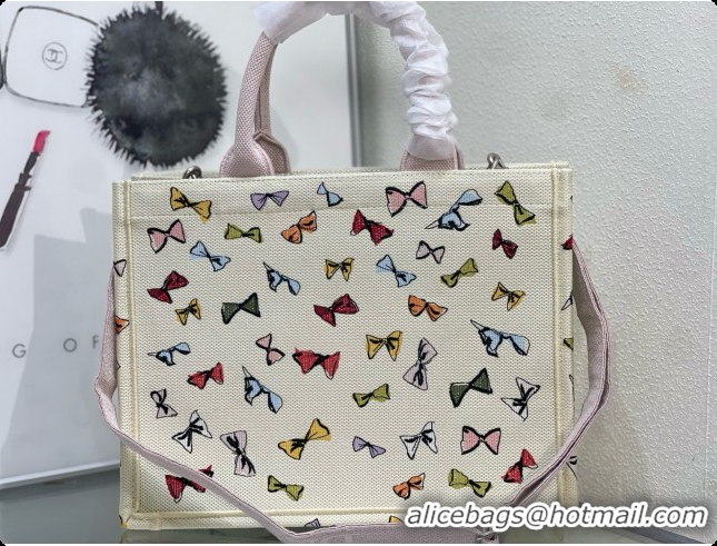 New Design Dior Dioriviera Medium Dior Book Tote with Strap in Latte Multicolor Dior Bows Embroidery D100738 2026