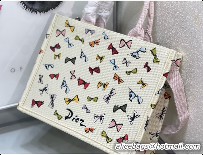 New Design Dior Dioriviera Medium Dior Book Tote with Strap in Latte Multicolor Dior Bows Embroidery D100738 2026