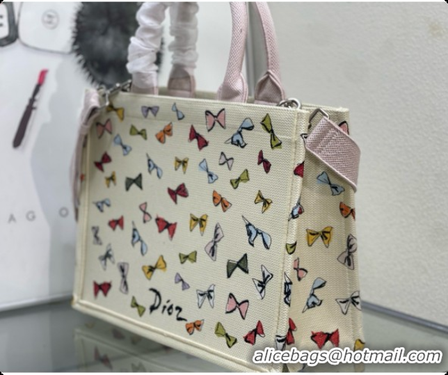 New Design Dior Dioriviera Medium Dior Book Tote with Strap in Latte Multicolor Dior Bows Embroidery D100738 2026