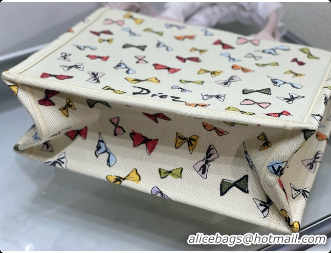 New Design Dior Dioriviera Medium Dior Book Tote with Strap in Latte Multicolor Dior Bows Embroidery D100738 2026