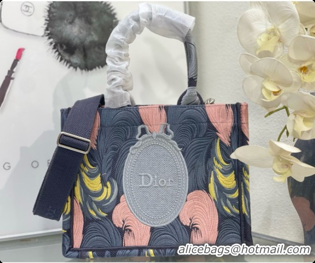 Top Quality Dior Small Book Tote Bag in Embroidered Dior Médaillon D100741 Grey/Pink 2026