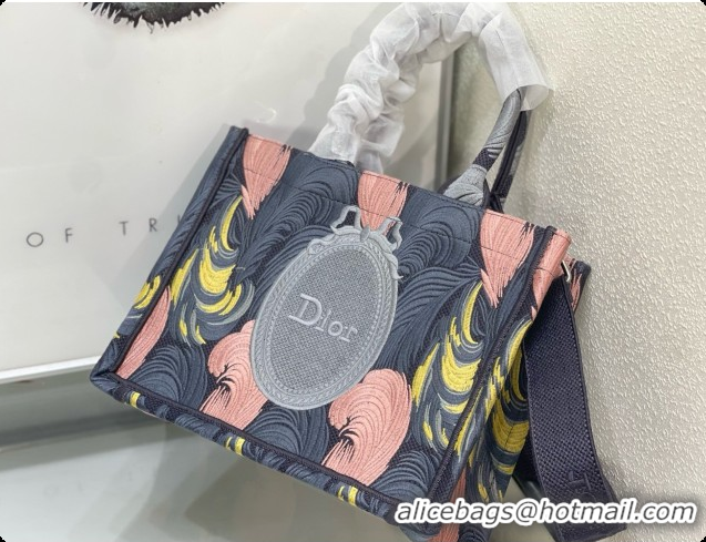 Top Quality Dior Small Book Tote Bag in Embroidered Dior Médaillon D100741 Grey/Pink 2026