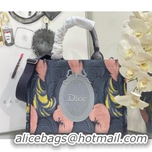 Affordable Price Dior Medium Book Tote Bag with Strap in Embroidered Dior Médaillon D100742 Grey/Pink 2026