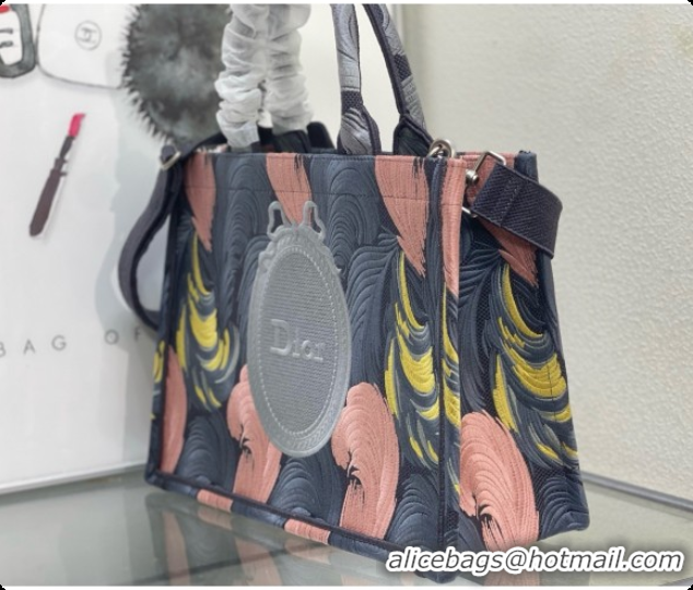 Affordable Price Dior Medium Book Tote Bag with Strap in Embroidered Dior Médaillon D100742 Grey/Pink 2026