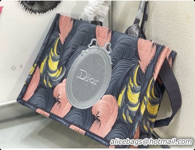 Affordable Price Dior Medium Book Tote Bag with Strap in Embroidered Dior Médaillon D100742 Grey/Pink 2026