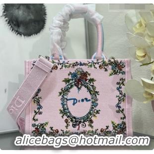 New Style Dior Dioriviera Small Book Tote with Strap in Pink Multicolor Dior Arabesque Embroidery D100745 2026