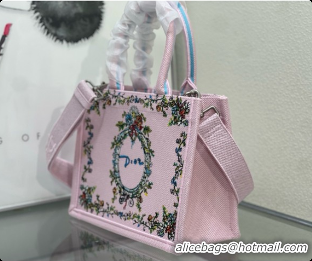 New Style Dior Dioriviera Small Book Tote with Strap in Pink Multicolor Dior Arabesque Embroidery D100745 2026