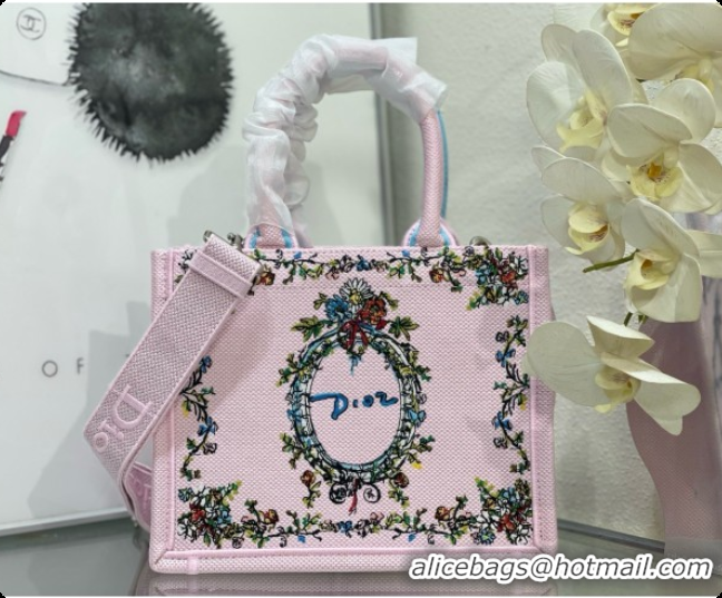 New Style Dior Dioriviera Small Book Tote with Strap in Pink Multicolor Dior Arabesque Embroidery D100745 2026