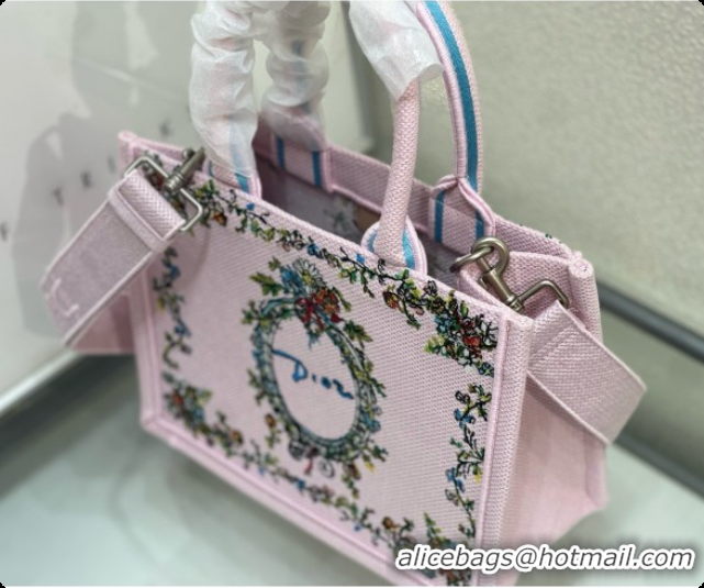 New Style Dior Dioriviera Small Book Tote with Strap in Pink Multicolor Dior Arabesque Embroidery D100745 2026