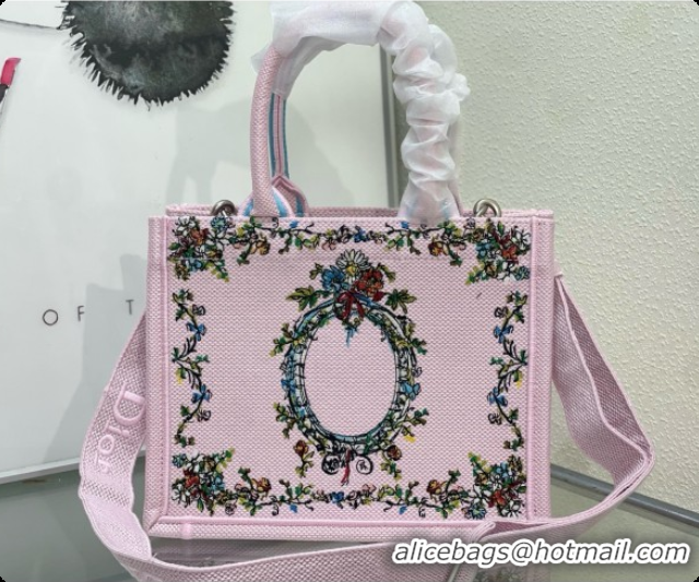 New Style Dior Dioriviera Small Book Tote with Strap in Pink Multicolor Dior Arabesque Embroidery D100745 2026