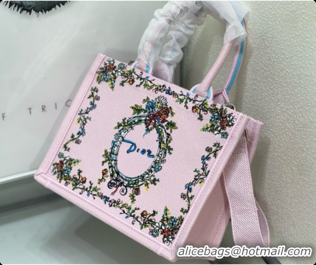 New Style Dior Dioriviera Small Book Tote with Strap in Pink Multicolor Dior Arabesque Embroidery D100745 2026