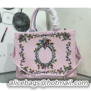 Low Price Dior Dioriviera Medium Book Tote with Strap in Pink Multicolor Dior Arabesque Embroidery D100746 2026