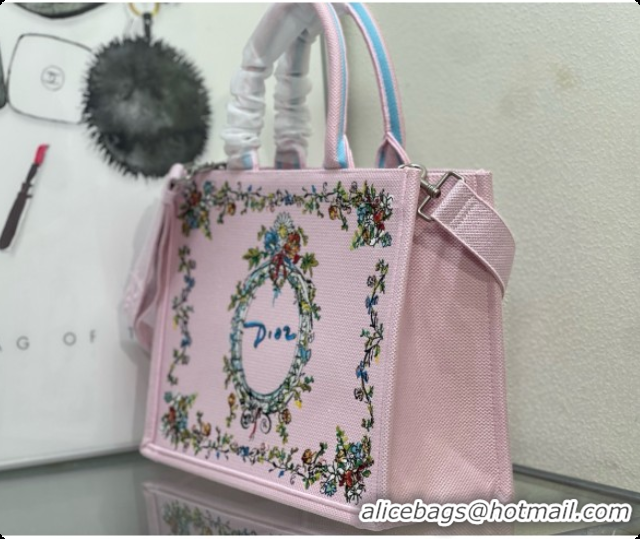 Low Price Dior Dioriviera Medium Book Tote with Strap in Pink Multicolor Dior Arabesque Embroidery D100746 2026