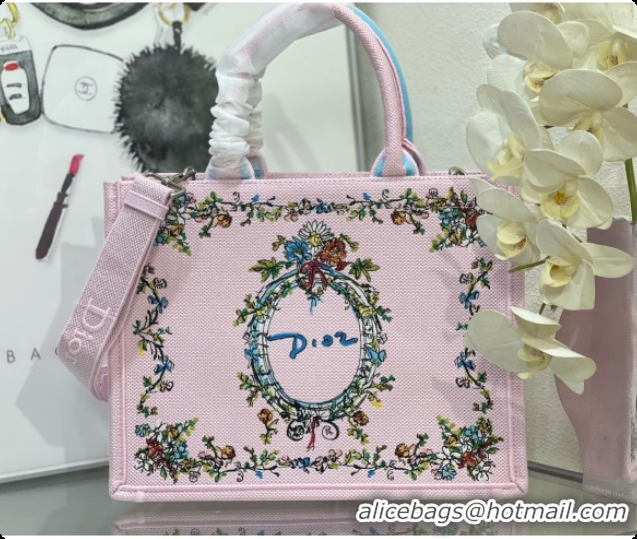 Low Price Dior Dioriviera Medium Book Tote with Strap in Pink Multicolor Dior Arabesque Embroidery D100746 2026