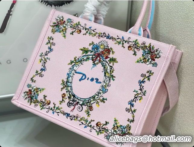 Low Price Dior Dioriviera Medium Book Tote with Strap in Pink Multicolor Dior Arabesque Embroidery D100746 2026