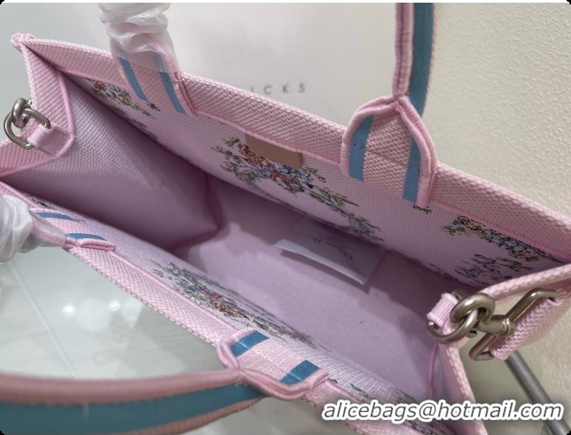 Low Price Dior Dioriviera Medium Book Tote with Strap in Pink Multicolor Dior Arabesque Embroidery D100746 2026