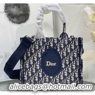Online Discount Dior Small Dior Book Tote with Strap in Blue Dior Oblique Jacquard and Embroidered Dior Médaillon D10074