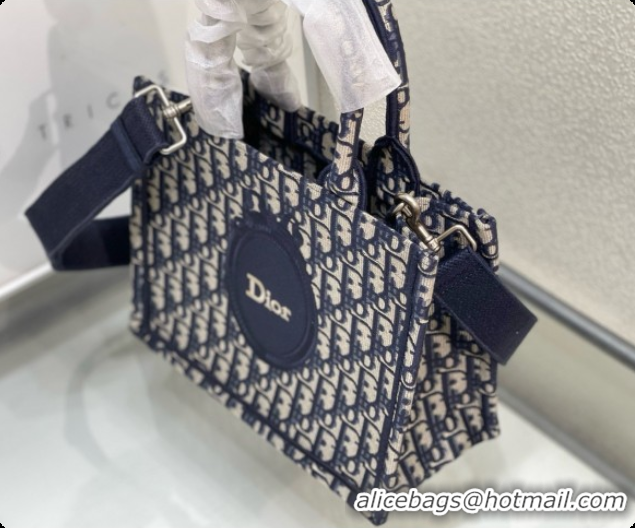 Online Discount Dior Small Dior Book Tote with Strap in Blue Dior Oblique Jacquard and Embroidered Dior Médaillon D10074