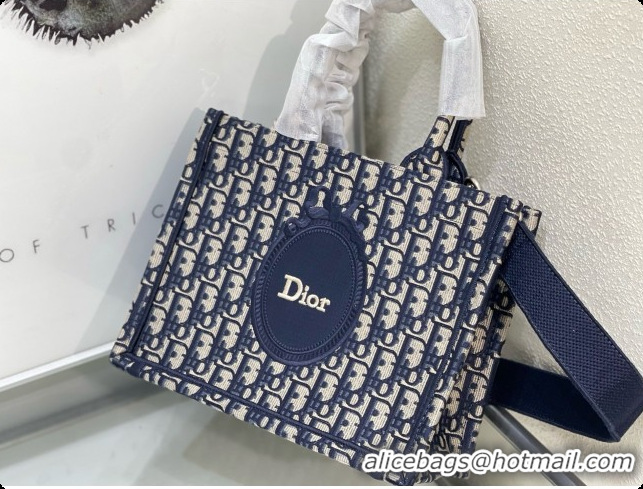 Online Discount Dior Small Dior Book Tote with Strap in Blue Dior Oblique Jacquard and Embroidered Dior Médaillon D10074