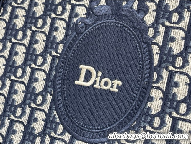 Online Discount Dior Small Dior Book Tote with Strap in Blue Dior Oblique Jacquard and Embroidered Dior Médaillon D10074