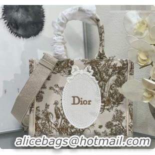 Popular Style Dioriviera Small Dior Book Tote with Strap in Beige Multicolor Toile de Jouy Floral Garden Embroidery D100