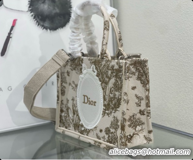 Popular Style Dioriviera Small Dior Book Tote with Strap in Beige Multicolor Toile de Jouy Floral Garden Embroidery D100