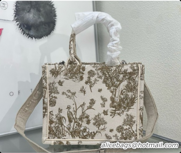 Popular Style Dioriviera Small Dior Book Tote with Strap in Beige Multicolor Toile de Jouy Floral Garden Embroidery D100