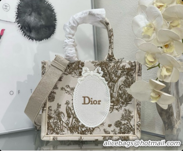 Popular Style Dioriviera Small Dior Book Tote with Strap in Beige Multicolor Toile de Jouy Floral Garden Embroidery D100