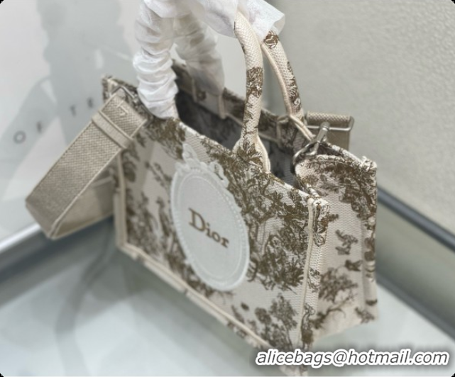 Popular Style Dioriviera Small Dior Book Tote with Strap in Beige Multicolor Toile de Jouy Floral Garden Embroidery D100