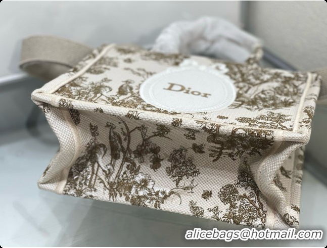 Popular Style Dioriviera Small Dior Book Tote with Strap in Beige Multicolor Toile de Jouy Floral Garden Embroidery D100