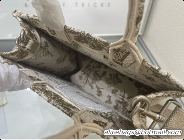 Popular Style Dioriviera Small Dior Book Tote with Strap in Beige Multicolor Toile de Jouy Floral Garden Embroidery D100