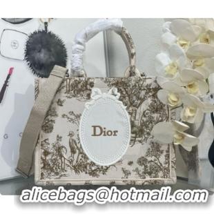 Comfortable Dioriviera Medium Dior Book Tote with Strap in Beige Multicolor Toile de Jouy Floral Garden Embroidery D1007