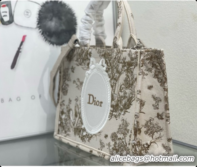 Comfortable Dioriviera Medium Dior Book Tote with Strap in Beige Multicolor Toile de Jouy Floral Garden Embroidery D1007