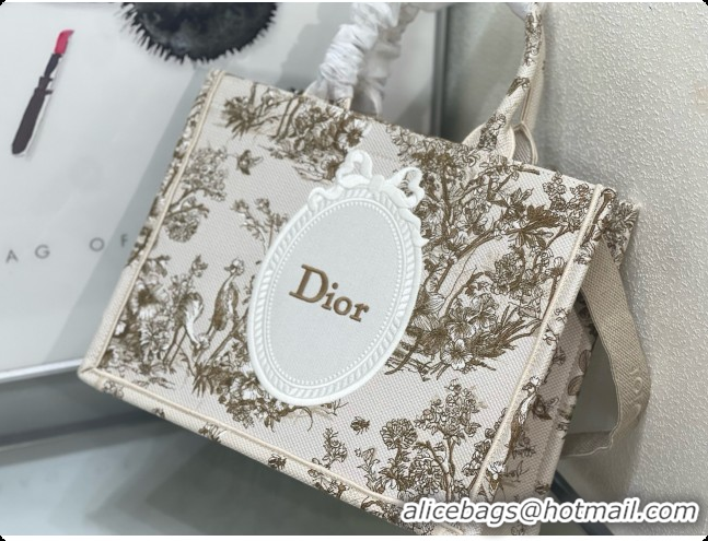 Comfortable Dioriviera Medium Dior Book Tote with Strap in Beige Multicolor Toile de Jouy Floral Garden Embroidery D1007
