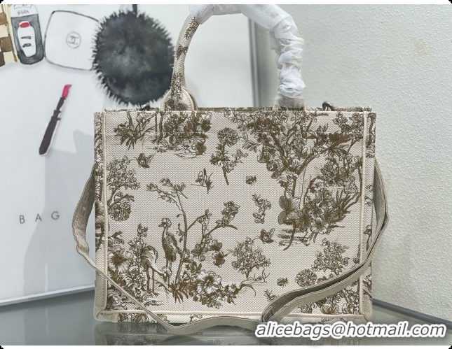 Comfortable Dioriviera Medium Dior Book Tote with Strap in Beige Multicolor Toile de Jouy Floral Garden Embroidery D1007