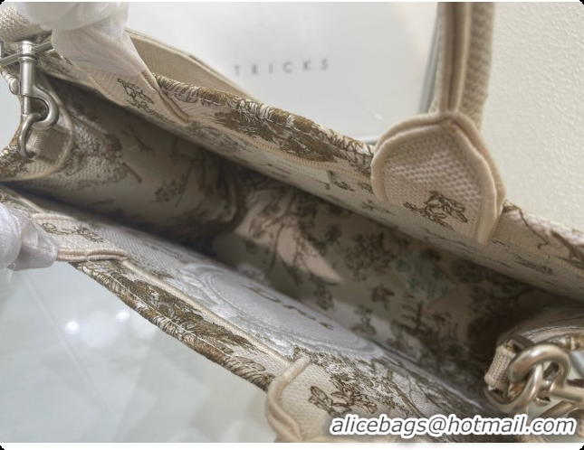 Comfortable Dioriviera Medium Dior Book Tote with Strap in Beige Multicolor Toile de Jouy Floral Garden Embroidery D1007