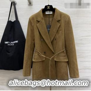Free Shipping Discount Saint Laurent Suede Jacket S100124 Brown 2026